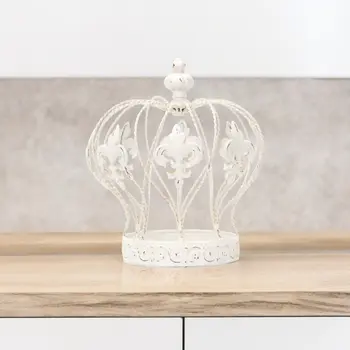 9" White Metal Hand Painted Decorative Crown Tabletop Sculpture
