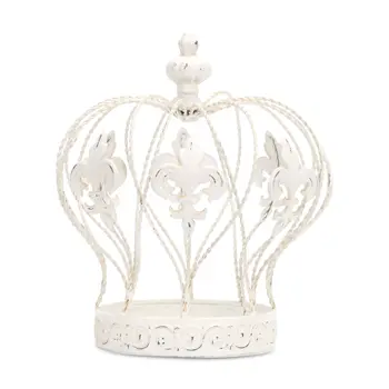 9" White Metal Hand Painted Decorative Crown Tabletop Sculpture