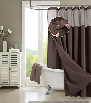 Brown Modern Grid Shower Curtain and Liner Set