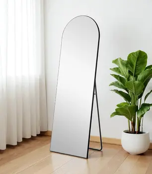 59" Black Wood Arch Freestanding and Wall Mount Accent Mirror