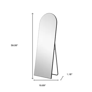 59" Black Wood Arch Freestanding and Wall Mount Accent Mirror
