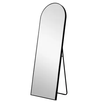 71" Black Arched Metal Narrow Frame Standing Mirror