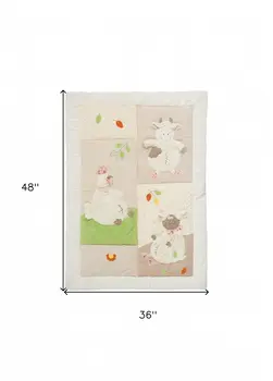 Beige Green And White Polyester Quilt
