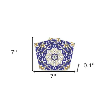 7" X 7" Blue White and Gold Mosaic Removable Tiles