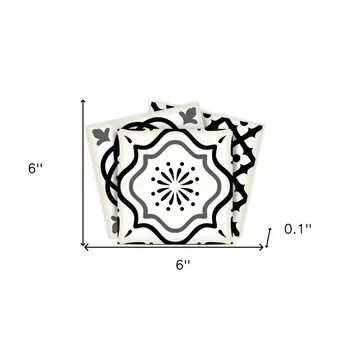 6" X 6" Black and White Multi  Peel and Stick Removable Tiles