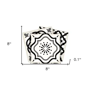 8" X 8" Black and White Multi Peel and Stick Removable Tiles