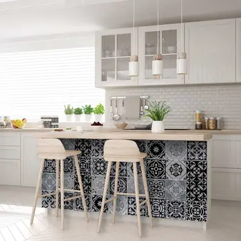 7" X 7" Black White and Gray Mosaic Peel and Stick Tiles