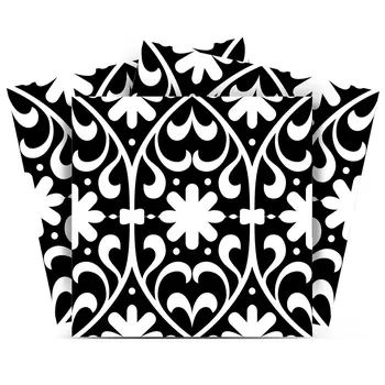 4" X 4" Black and White Floral Peel and Stick Removable Tiles