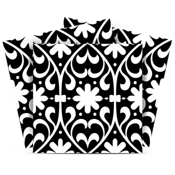 5" X 5" Black and White Floral Peel and Stick Removable Tiles