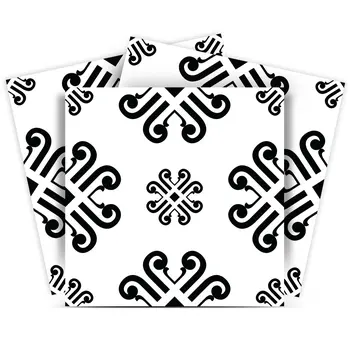 6" X 6" Black and White Daisy Peel and Stick Removable Tiles