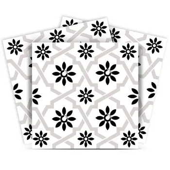 5" X 5" Black and White Lil Daisy Peel and Stick Removable Tiles