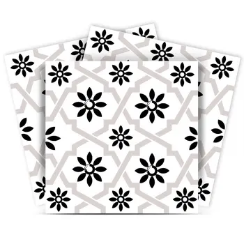 8" X 8" Black and White Lil  Daisy Peel and Stick Removable Tiles