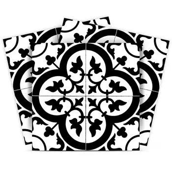 6" X 6" Black and White Roka Peel and Stick Removable Tiles