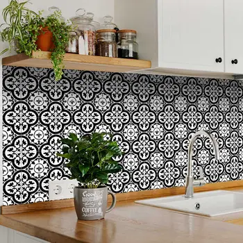 8" X 8" Black and White Roka Peel and Stick Removable Tiles