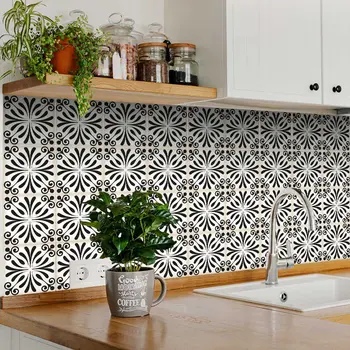 8" X 8" Black and White Flo Peel and Stick Removable Tiles