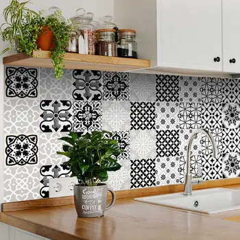 7" X 7" Black White and Gray Bella Peel and Stick Tiles