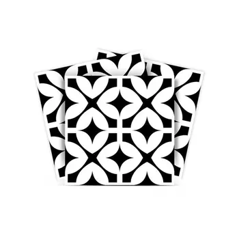 4" X 4" Black and White Pinna Peel and Stick Removable Tiles