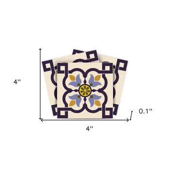 4" X 4" Azul Flora Peel and Stick Removable Tiles