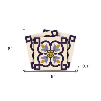 8" X 8" Azul Flora Peel and Stick Removable  Tiles