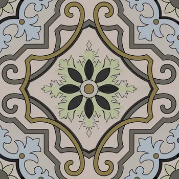 6" X 6" Taupe and Blue Scroll Peel and Stick Tiles