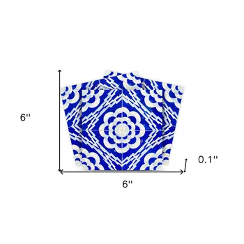 6" X 6" Blue And White Gerbera Peel And Stick Removable Tiles