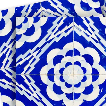 6" X 6" Blue And White Gerbera Peel And Stick Removable Tiles