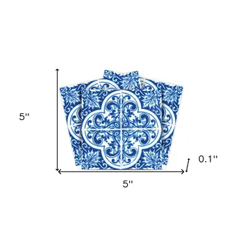 4" X 4" Blue and White Cross Peel And Stick Tiles