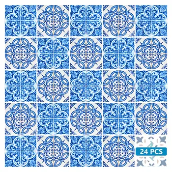 6" X 6" Blue and White Medi Peel And Stick Tiles