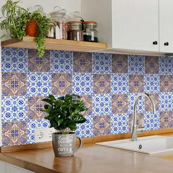 5" X 5" Blue and Muted Taupe Peel And Stick Tiles