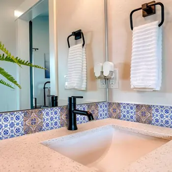 5" X 5" Blue and Muted Taupe Peel And Stick Tiles