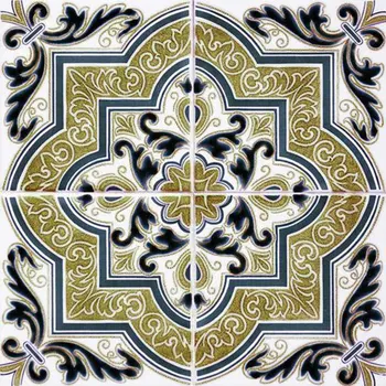 4" X 4" Vintage Cran and Green Peel and Stick Removable Tiles