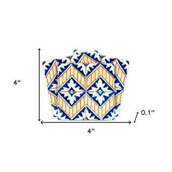 4" X 4" Blue Yellow Zig Peel And Stick Tiles