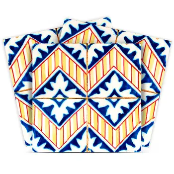 5" X 5" Blue Yellow Zig Peel and Stick Tiles