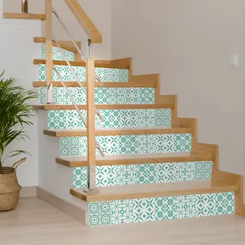 5" x 5" Light Green And White Geo Peel and Stick Removable Tiles