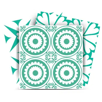 7" x 7" Light Green And White Geo Peel and Stick Removable Tiles