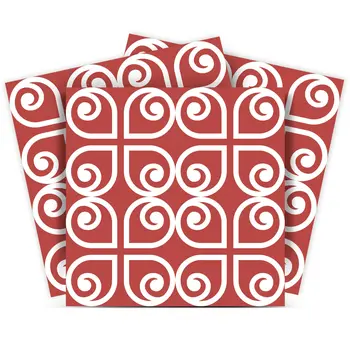 6" x 6" Brick Red And White Scroll Peel and Stick Removable Tiles