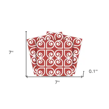 7" x 7" Brick Red And White Scroll Peel and Stick Removable Tiles