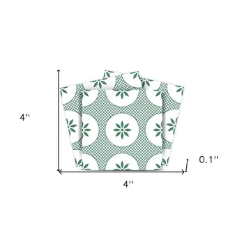 4" x 4" Light Sage And White Circle Flower Peel and Stick Removable Tiles