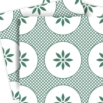 5" x 5" Light Sage And White Circle Flower Peel and Stick Removable Tiles
