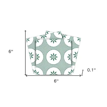 6" x 6" Light Sage And White Circle Flower Peel and Stick Removable Tiles