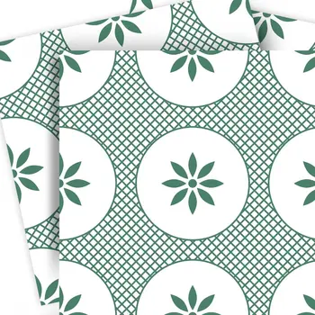 7" x 7" Light Sage And White Circle Flower Peel and Stick Removable Tiles