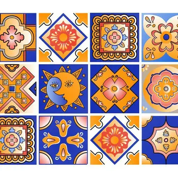 4" x 4" Blue and Gold Celestial Mosaic Peel and Stick Removable Tiles