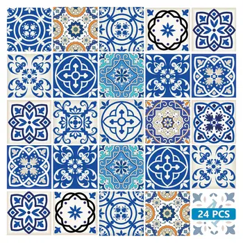 7" x 7" Blue and Aqua Pop Mosaic Peel and Stick Removable Tiles