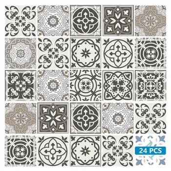 4" x 4" Wood Brown and White Mosaic Peel and Stick Removable Tiles