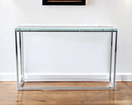 47" Clear and Silver Glass Frame Console Table
