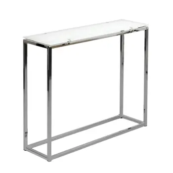 36" White and Silver Glass Frame Console Table