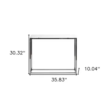 36" White and Silver Glass Frame Console Table