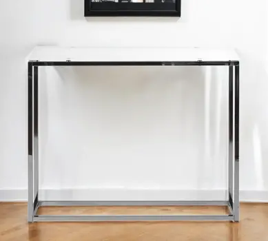 36" White and Silver Glass Frame Console Table