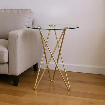 Geometric Clear Glass and Gold Round Table