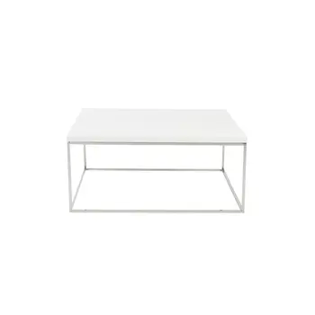 35" White and Silver Wood And Metal Square Frame Coffee Table